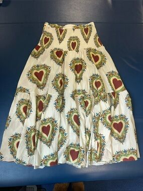 RHODE sz L Cream Floral boho Smocked maxi Skirt with Multicolor Print - side zip